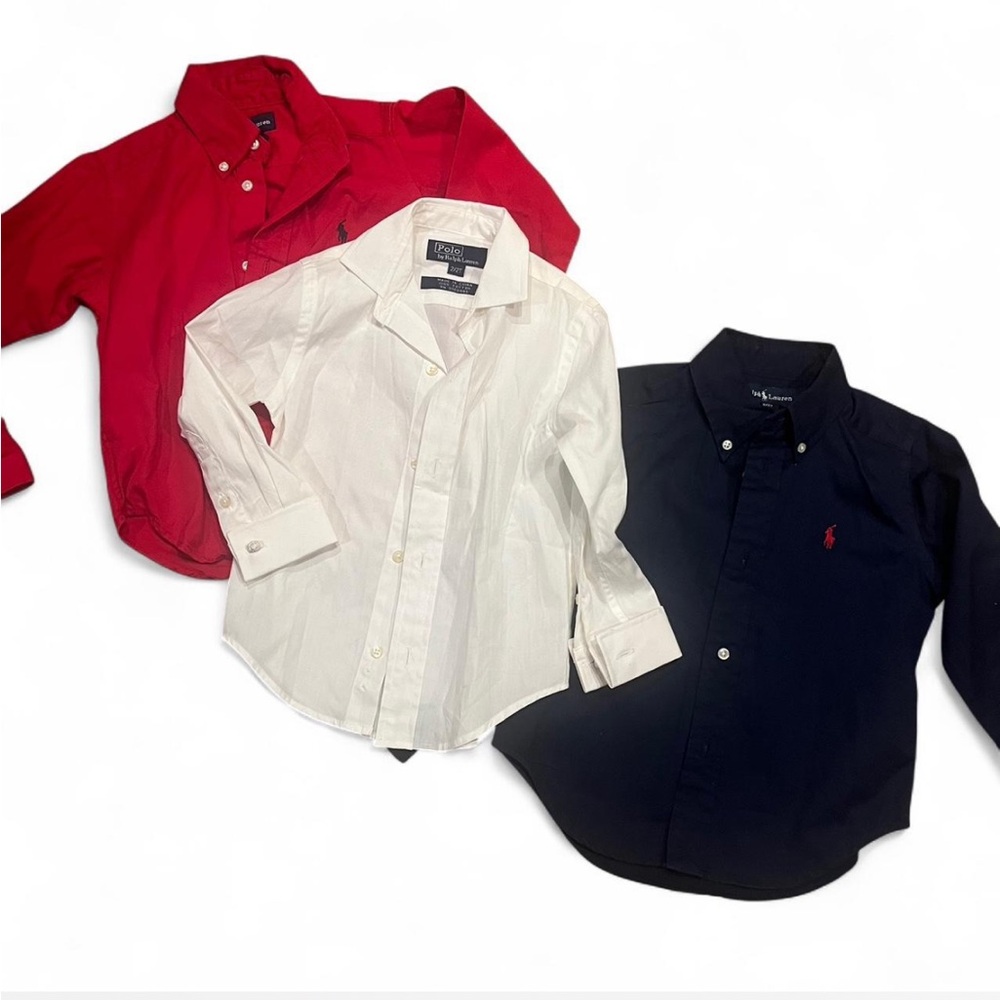 Ralph Lauren Kids' Button-Down Shirt 3 Pack Bundle- Red, White, and Navy
